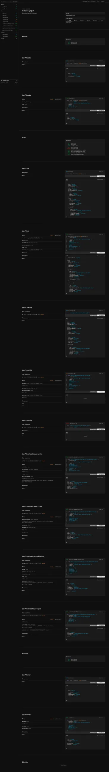Screenshot of the CatCareApi website