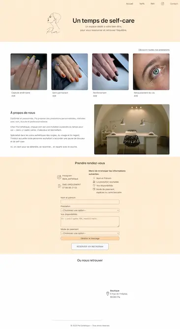 Screenshot of the Pia Esthétique website